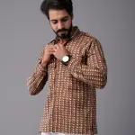 Men's Sanganeri Walnut Brown Hunting Styled Printed Shirt | Artistic Outdoor Wear